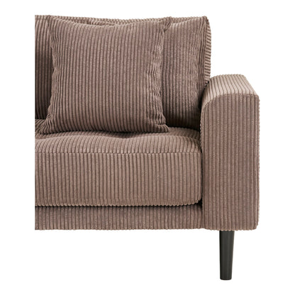 Lido Lounge Sofa - Lounge -Sofa, links in braunem Samt mit vier Kissen und schwarzen Holzbeinen HN1423
