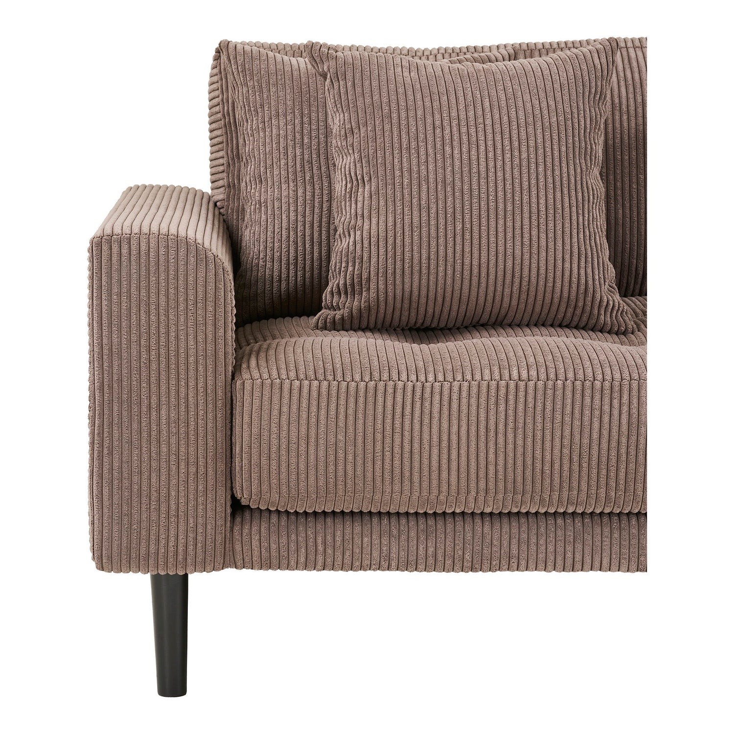 Lido Lounge Sofa - Lounge -Sofa, rechts in braunem Samt mit vier Kissen und schwarzem Holz ben HN1423 ab.
