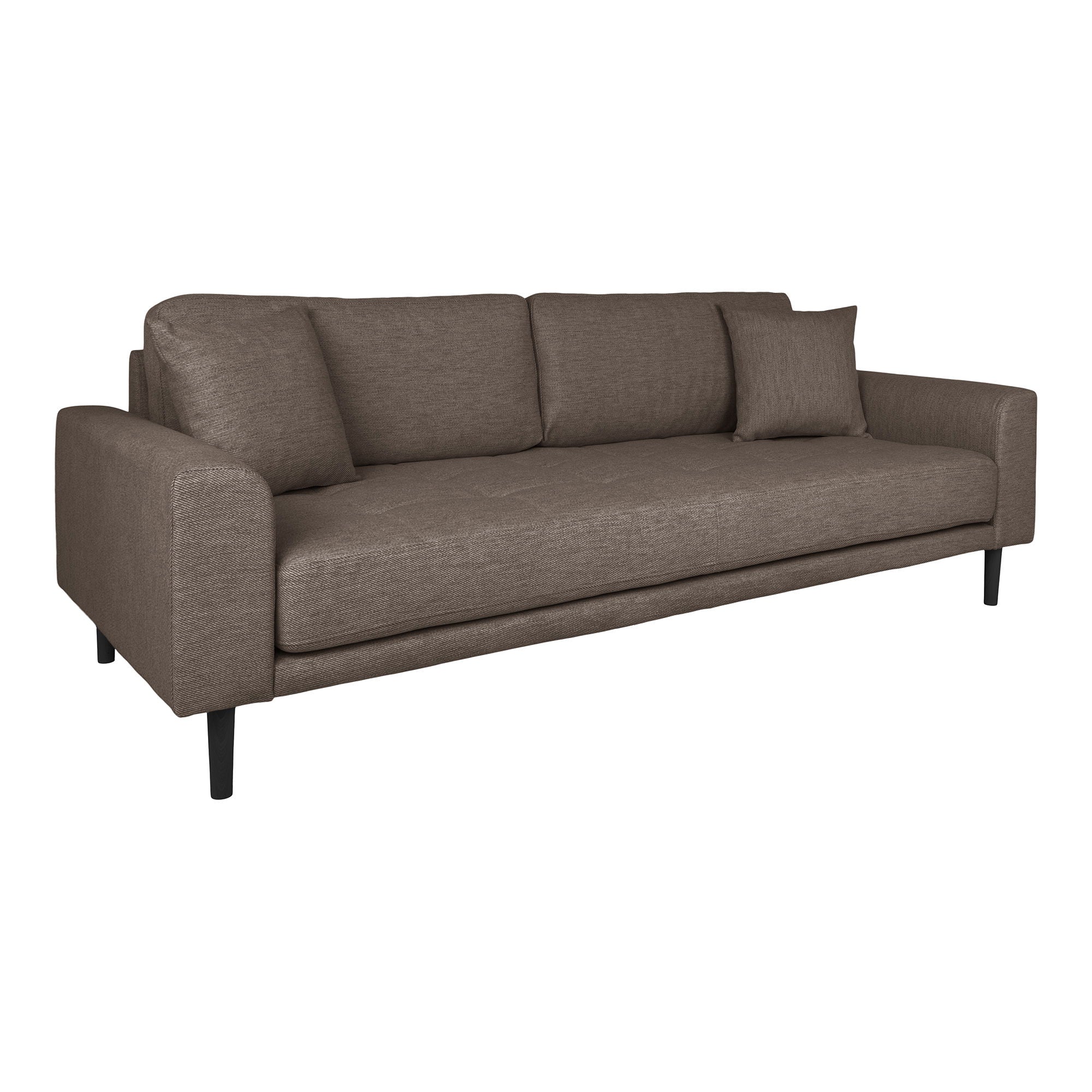  braun mit zwei Kissen und schwarzen Holzbeinen
