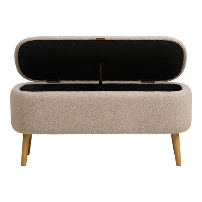 Harlow Bench - Bank mit Lagerung, Bouclé, Beige 95x37x45 cm, HN1063