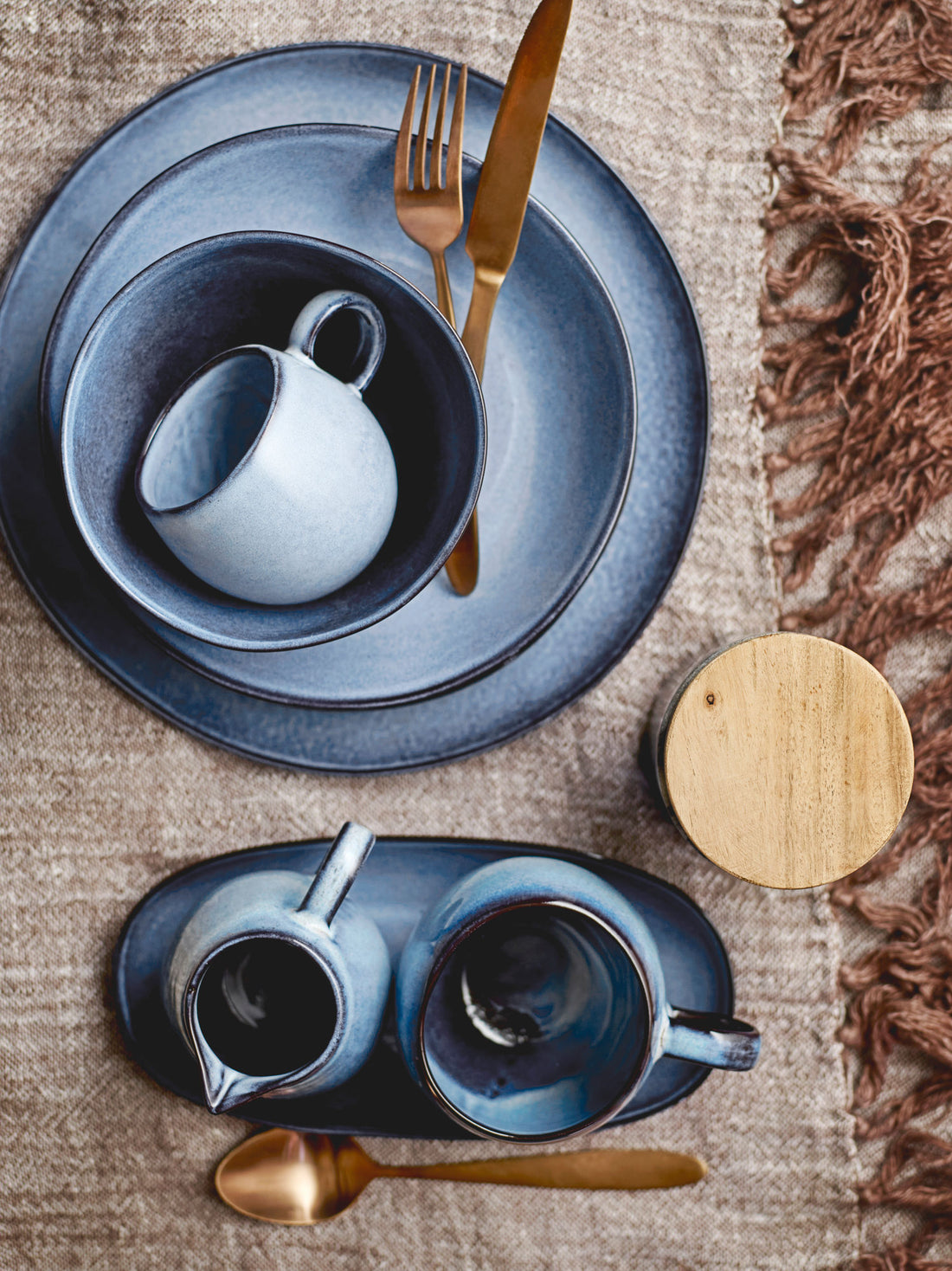 Bloomingville Sandrine Breakfast Set, Blau, Steinzeug