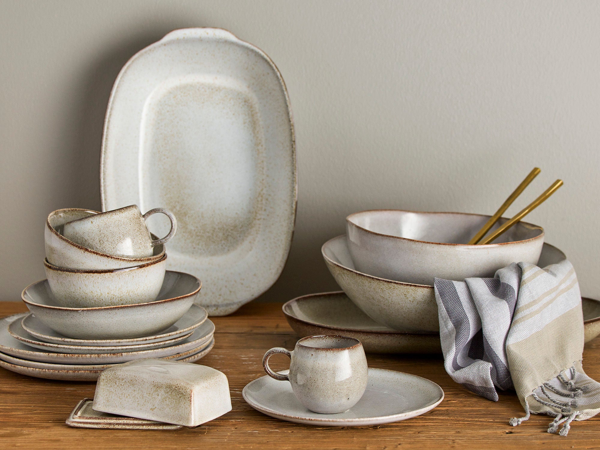 Bloomingville Sandrine Breakfast Set, Natur, Steinzeug
