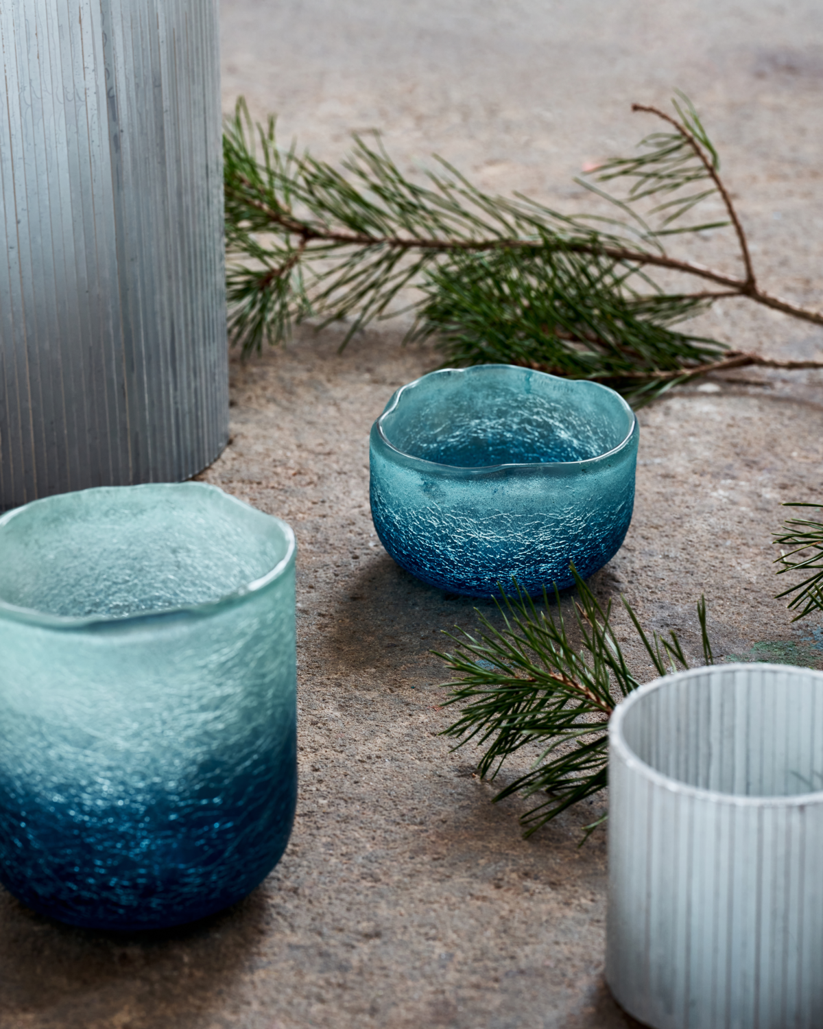 Teelichthalter, HDCrackle, Blau