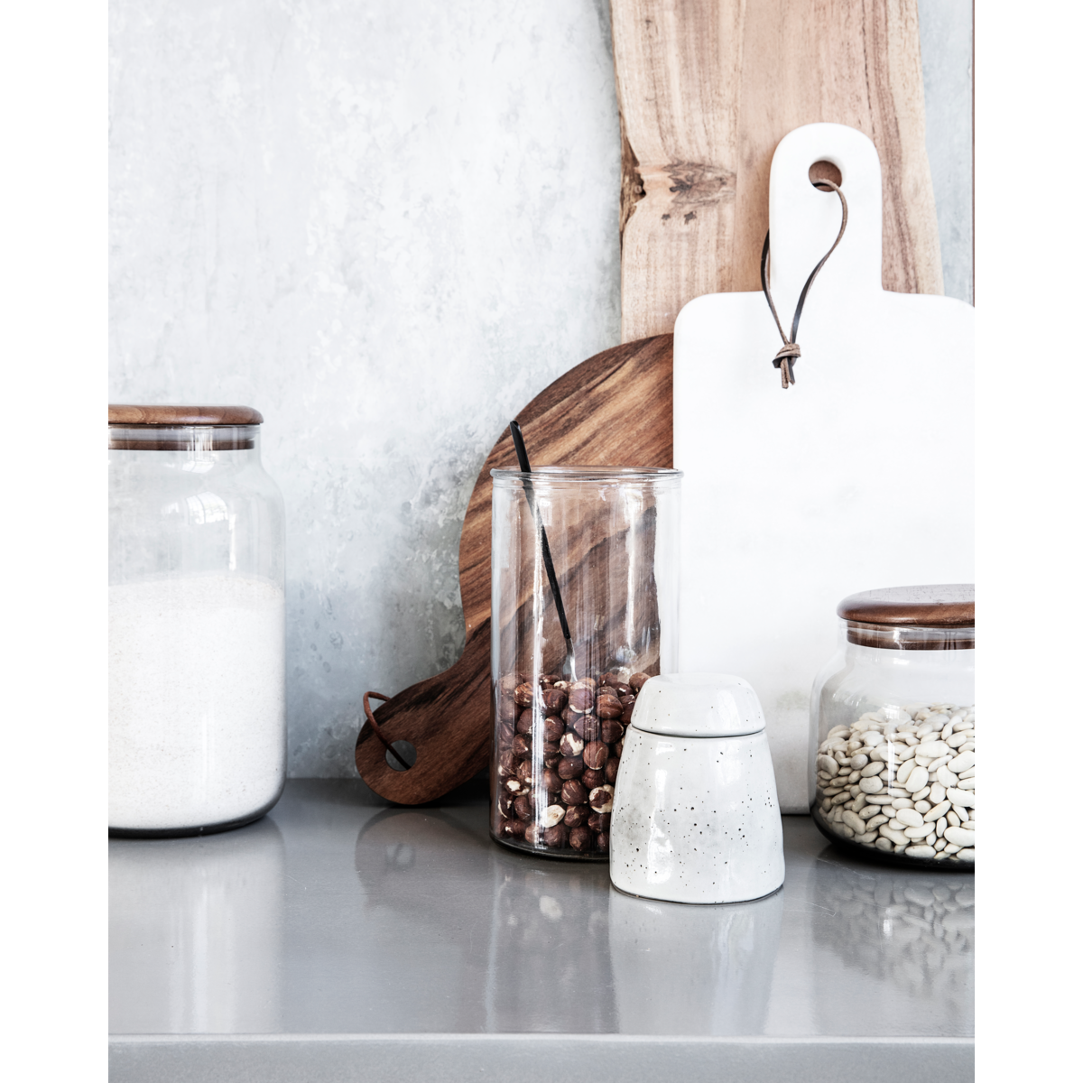 Zuckerschale mit Deckel, rustikal, grau;