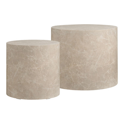 Prag Couchtisch - Couchtisch, Marmor -Look, rund, beige Set von 2