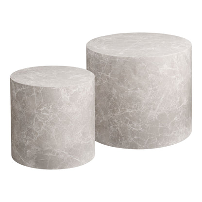 Prag Couchtisch - Couchtisch, Marmor -Look, rund, beige Set von 2