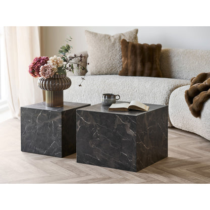 Prag Couchtisch - Couchtisch, Marmor -Look, brauner Set von 2