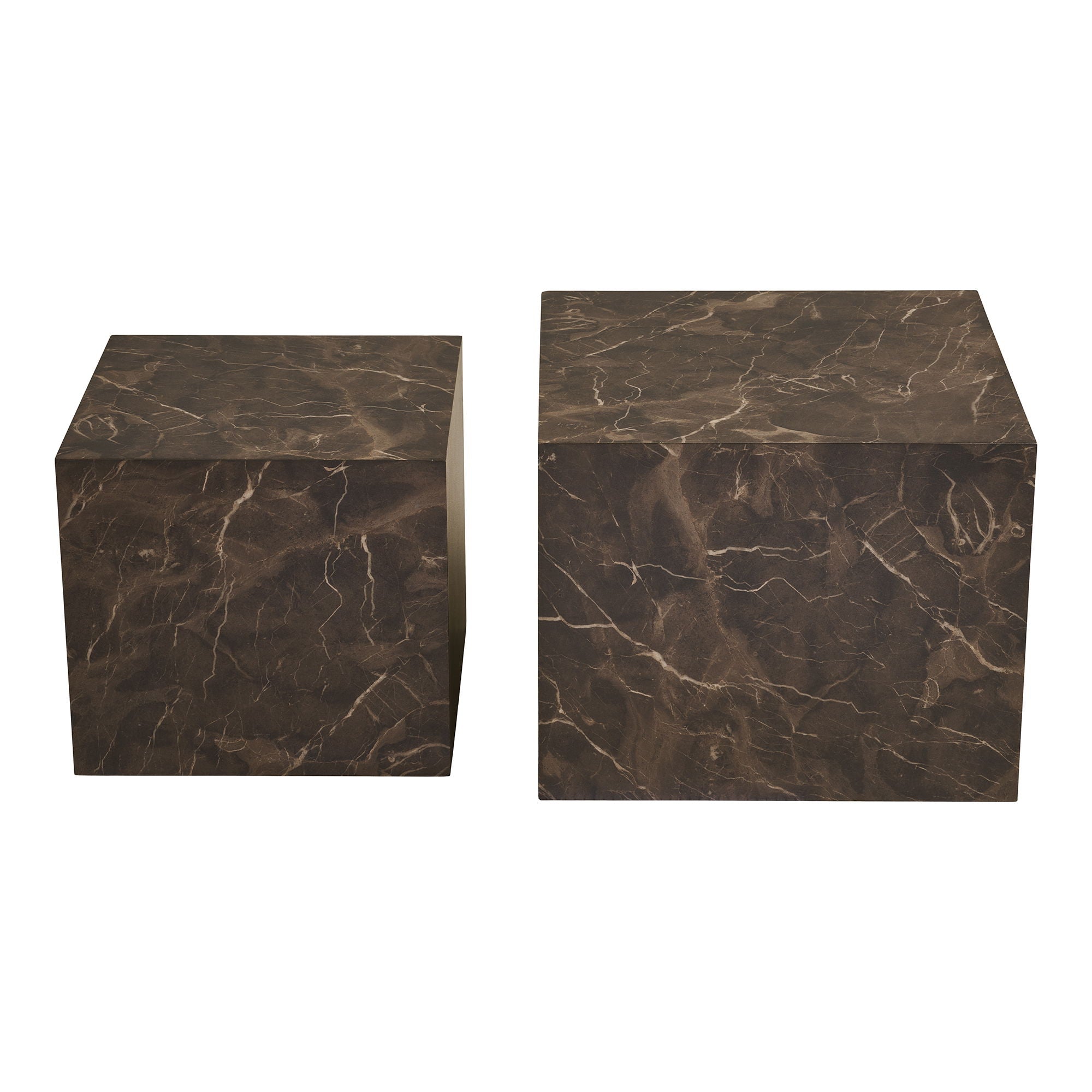 Prag Couchtisch - Couchtisch, Marmor -Look, brauner Set von 2