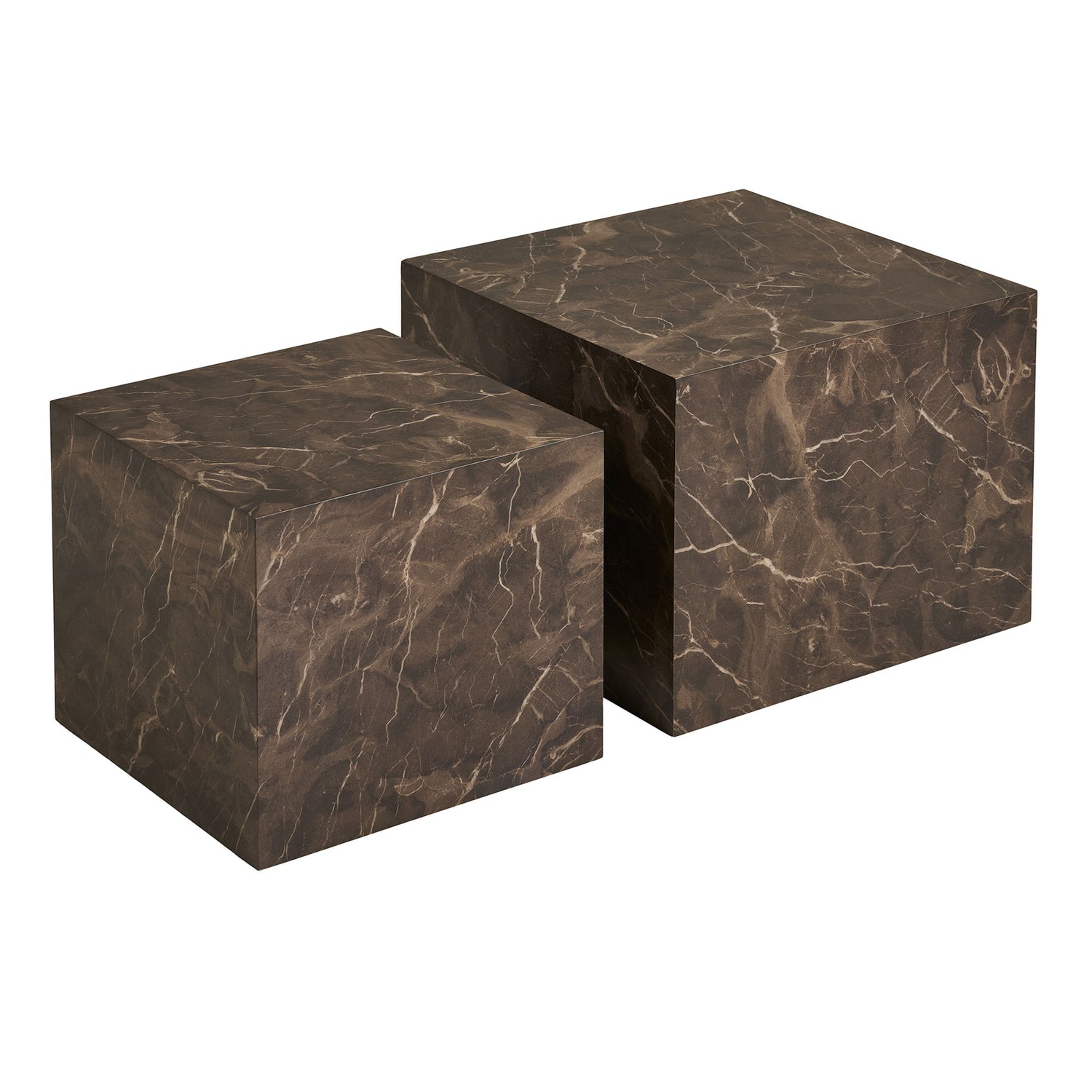 Prag Couchtisch - Couchtisch, Marmor -Look, brauner Set von 2