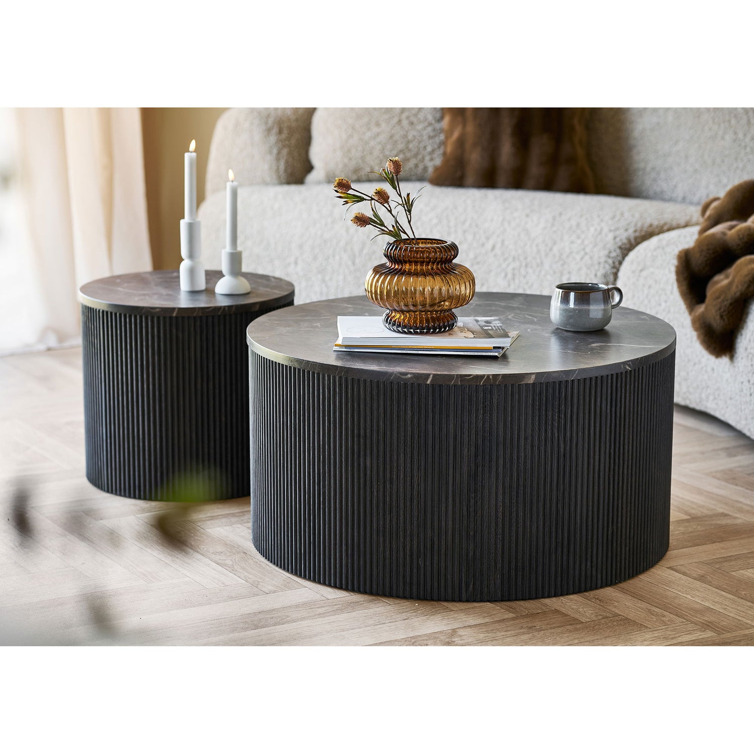 Rota Couchtisch - Couchtisch, Marmor -Look, dunkelbraun Ø80x40 cm