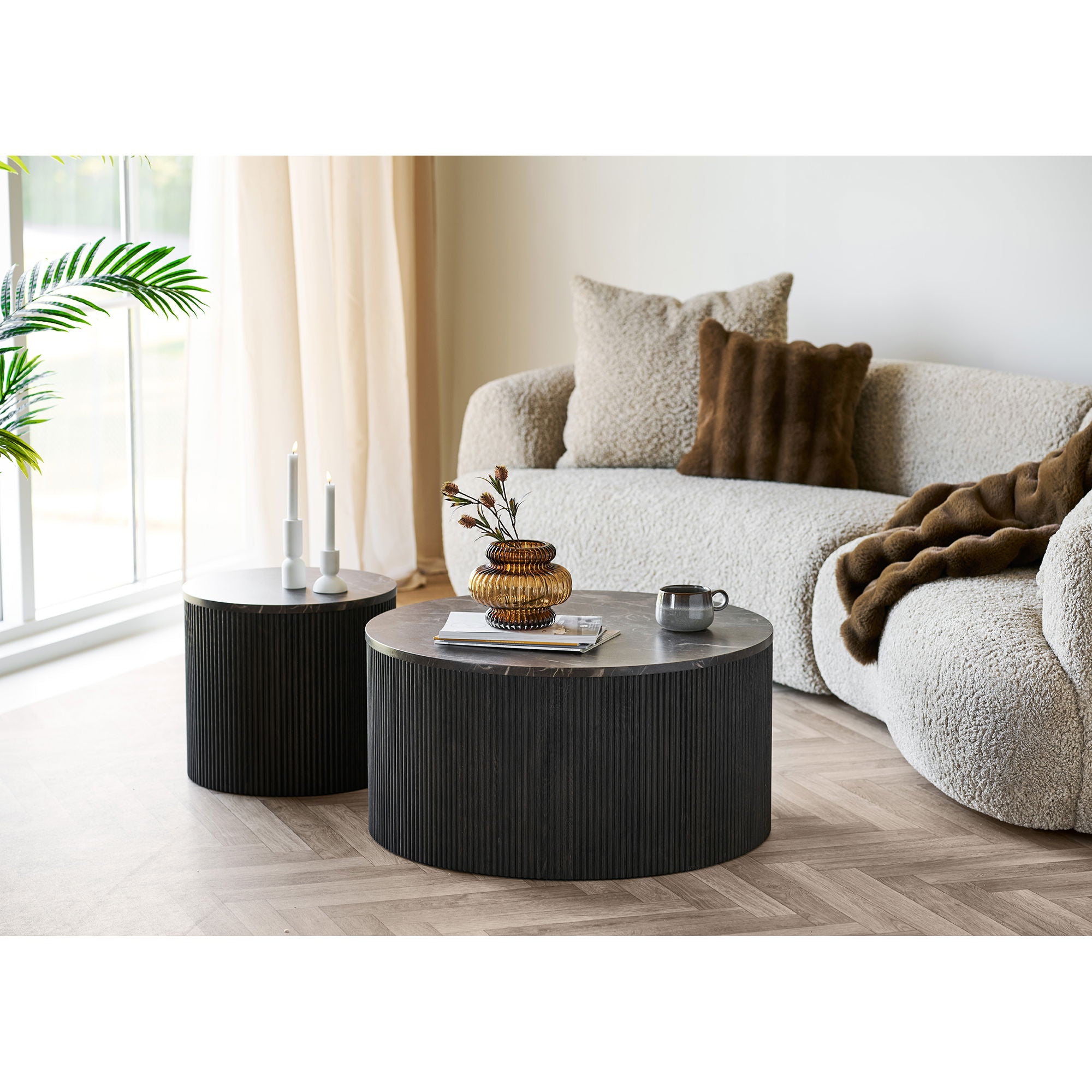Rota Couchtisch - Couchtisch, Marmor -Look, dunkelbraun Ø80x40 cm