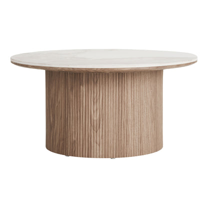 Athen Couchtisch - Couchtisch, Keramikarbeitsplatte, weiß/dunkelbraun Ø80x40 cm