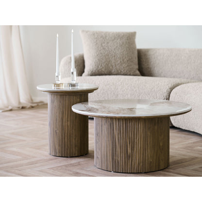 Athen Couchtisch - Couchtisch, Keramikarbeitsplatte, weiß/dunkelbraun Ø80x40 cm