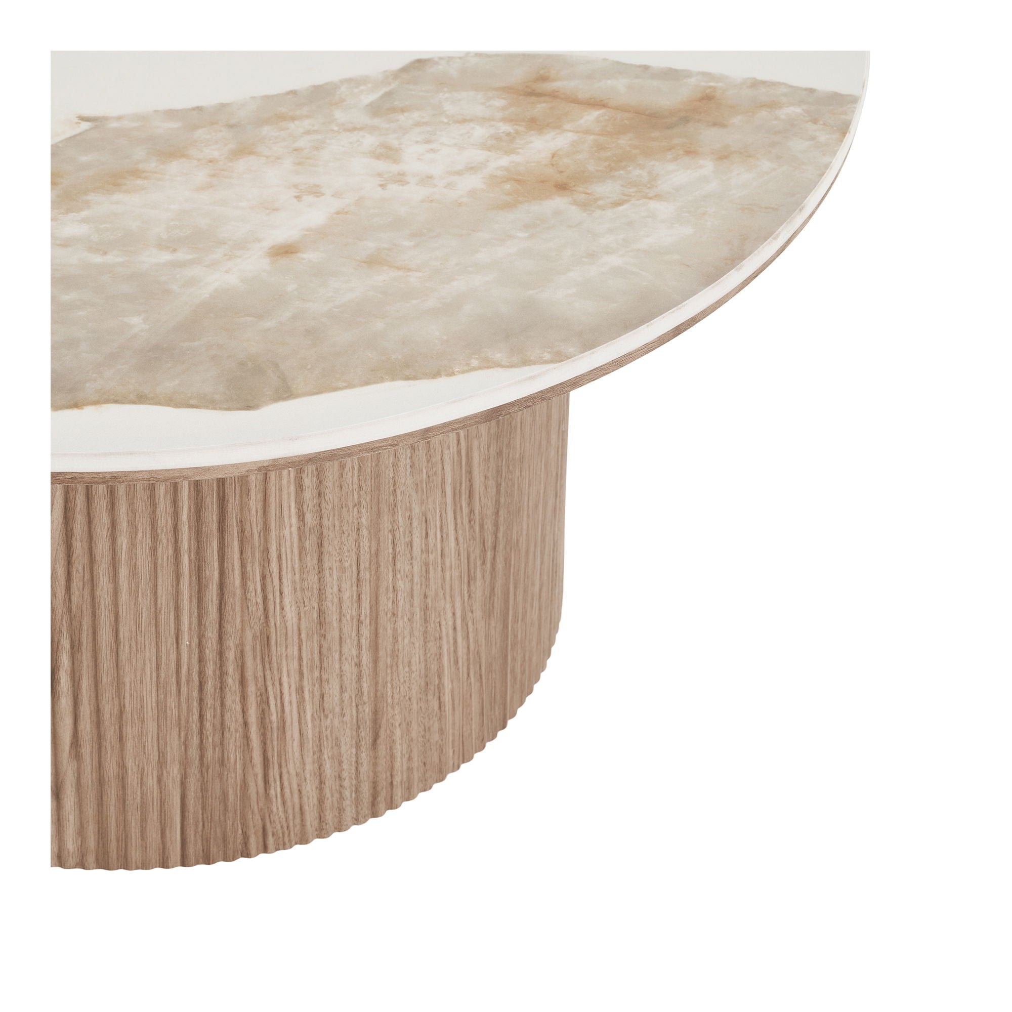 Athen Couchtisch - Couchtisch, Keramikarbeitsplatte, weiß/dunkelbraun Ø80x40 cm