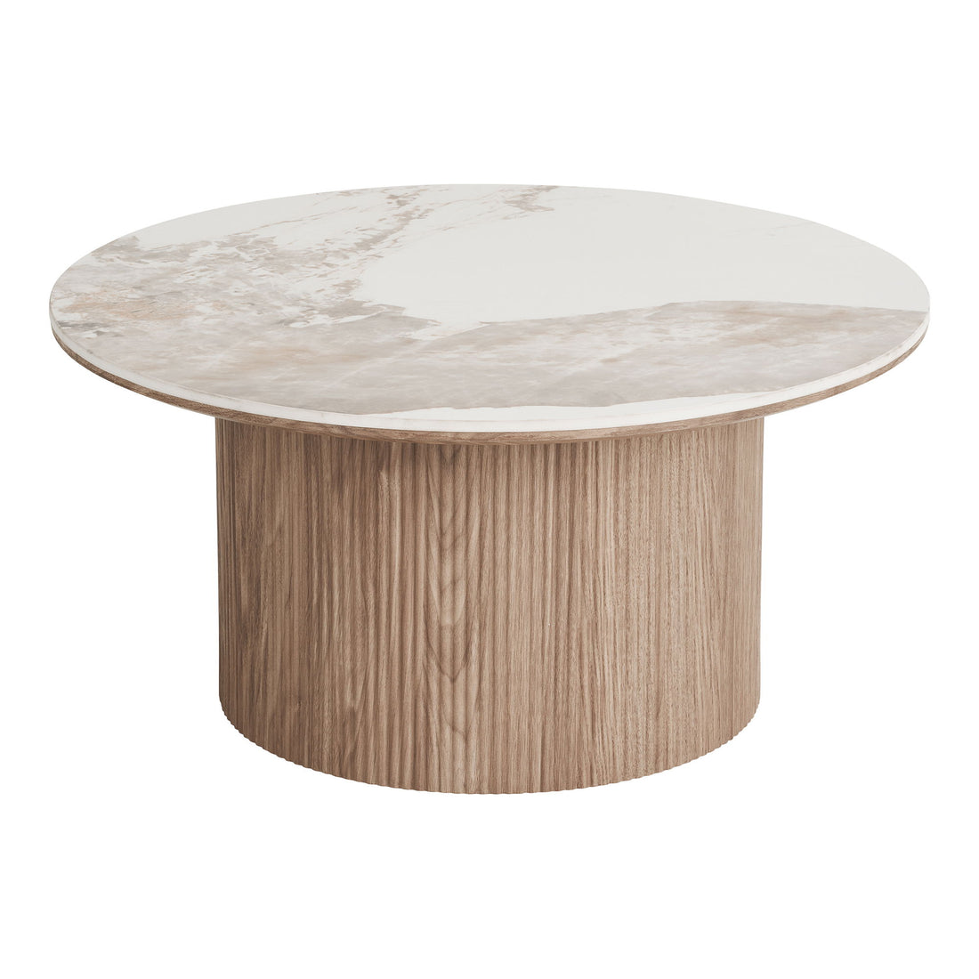 Athen Couchtisch - Couchtisch, Keramikarbeitsplatte, weiß/dunkelbraun Ø80x40 cm