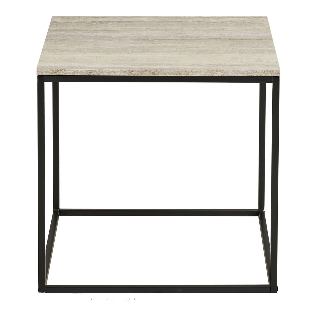 Vita Corner Table - Ecktabelle, Travertin -Look, schwarzer Rahmen 45x45x45 cm