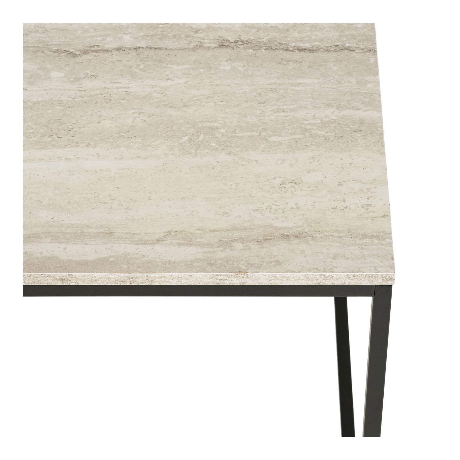 Vita Corner Table - Ecktabelle, Travertin -Look, schwarzer Rahmen 45x45x45 cm