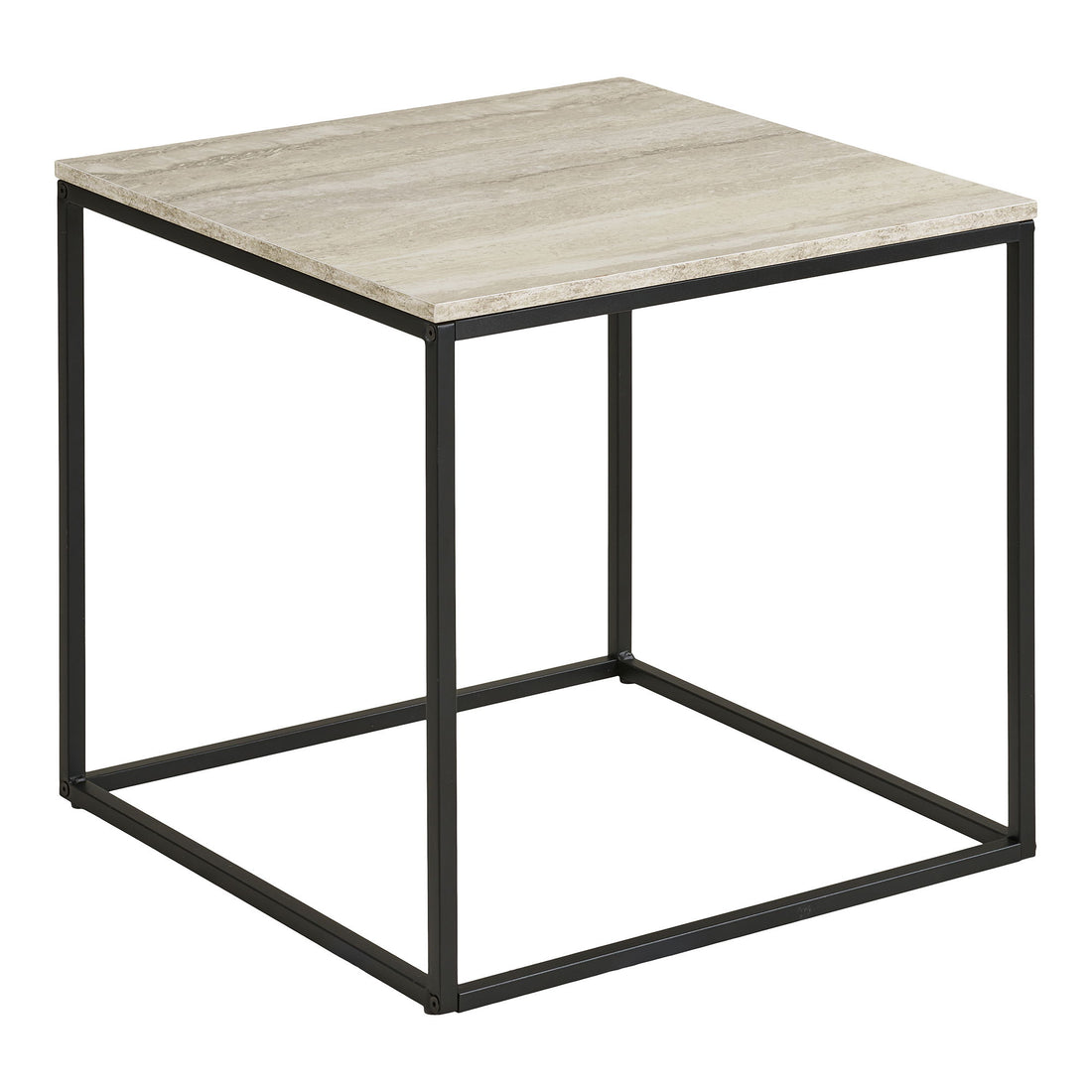 Vita Corner Table - Ecktabelle, Travertin -Look, schwarzer Rahmen 45x45x45 cm