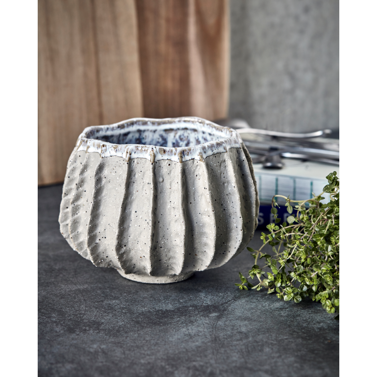 Kräutertopf, Hdshell, grau; Beige