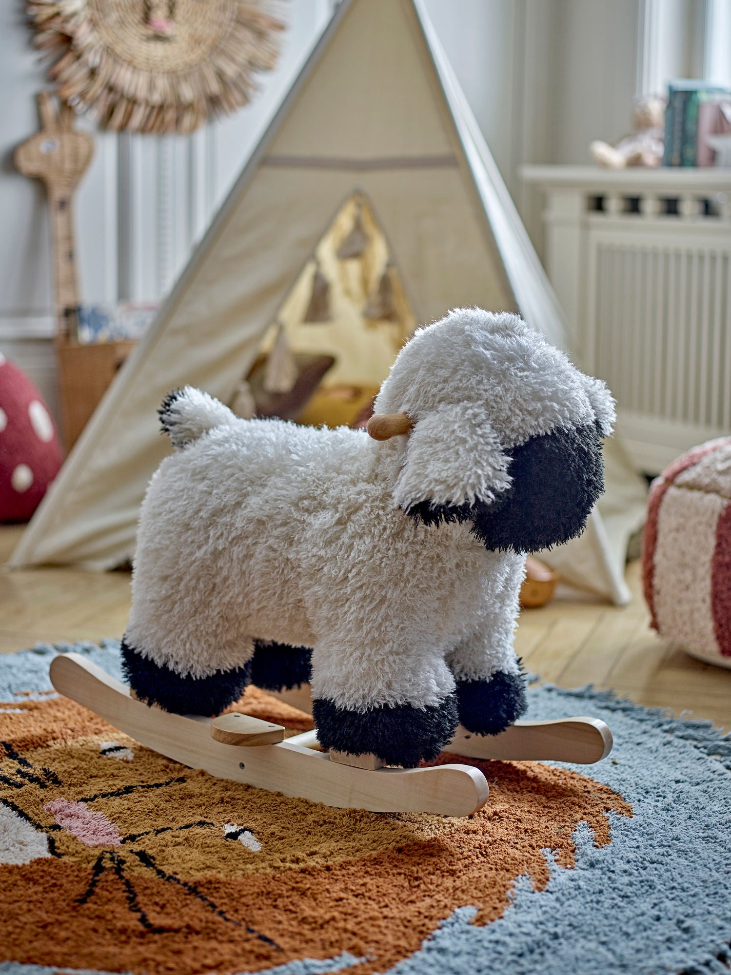 Bloomingville Mini Dolly Swing Horse, Schafe, Weiß, Polyester