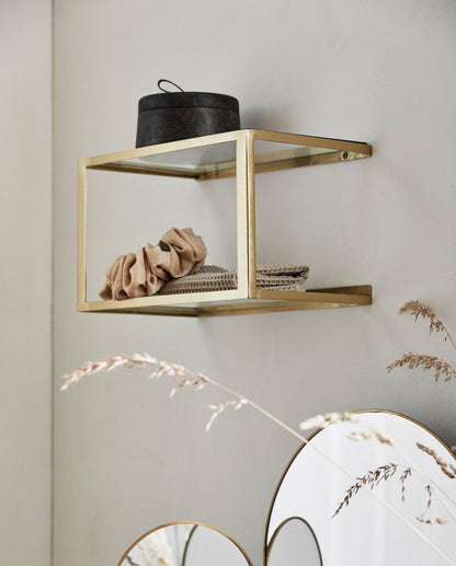 Nera Regal/Metallbetttisch mit Glas - 36x20 cm - Gold Finish
