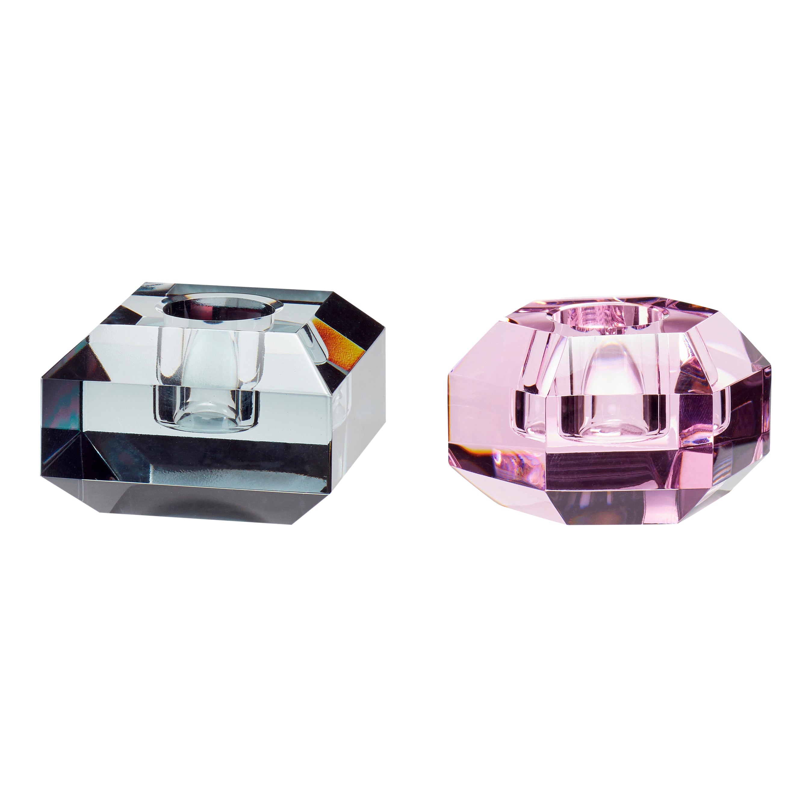 Gem Kerzenständer Rosa/Grau (2er-Set) – 6x6xh4, ø6xh4cm