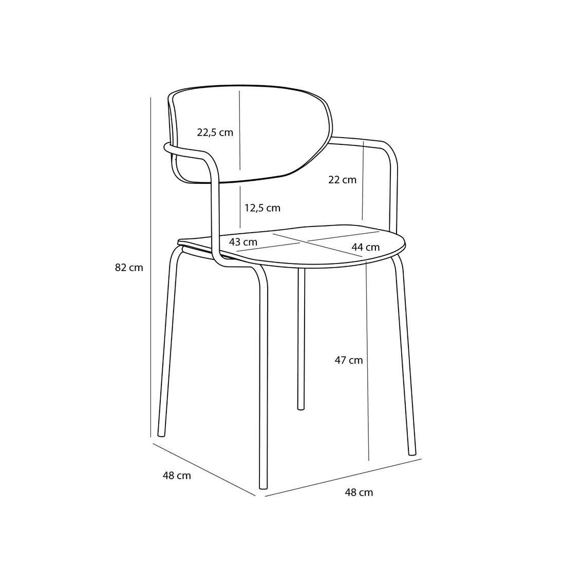 Arch Esszimmerstuhl Schwarz - 48x50xh81cm