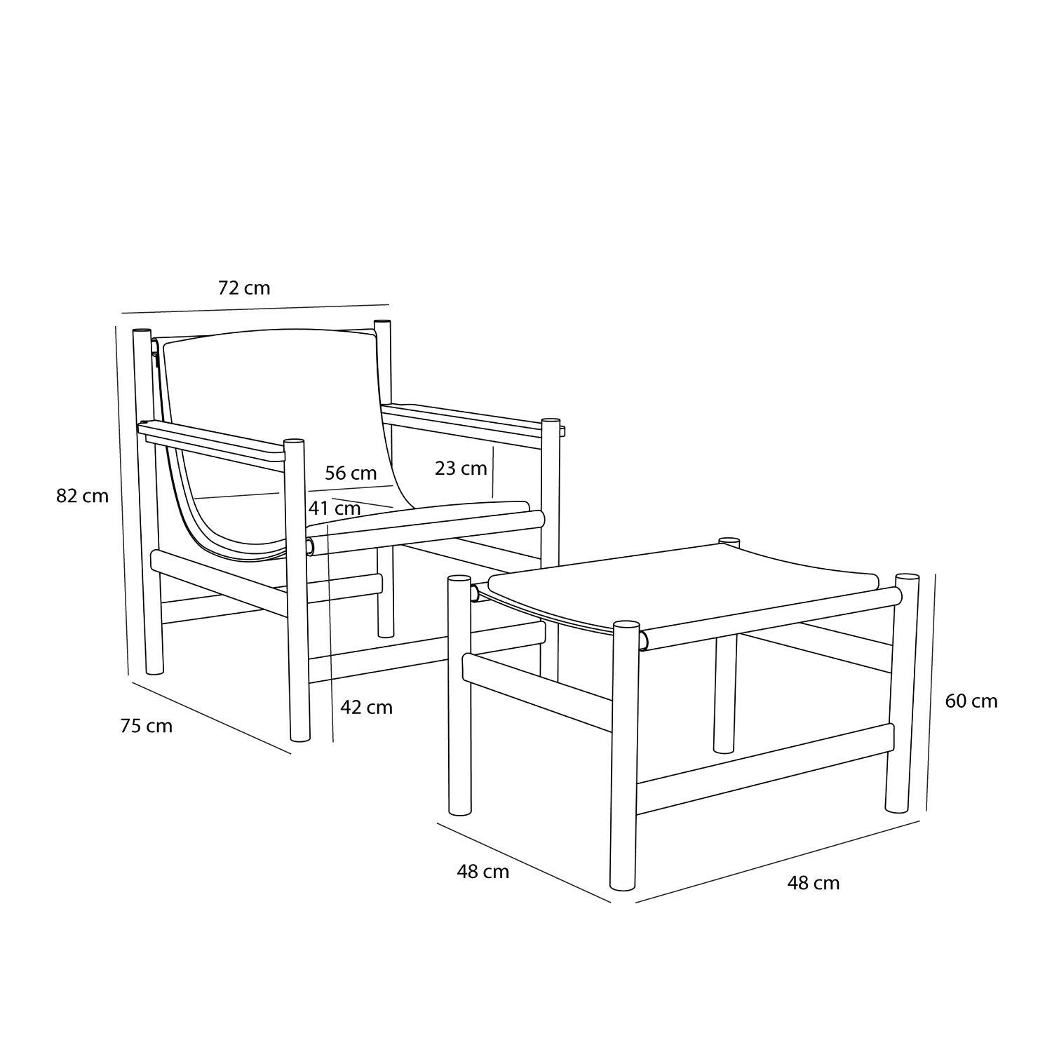 Heritage Sessel/Fußhocker Natur/Beige - 75x72xh82cm, 69x49xh43cm