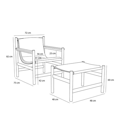 Heritage Sessel/Fußhocker Natur/Beige - 75x72xh82cm, 69x49xh43cm