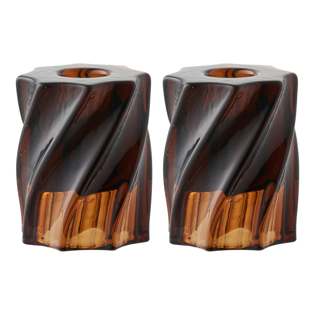 Candlestick - Candlestick, Glas, geräucherter brauner Set von 2