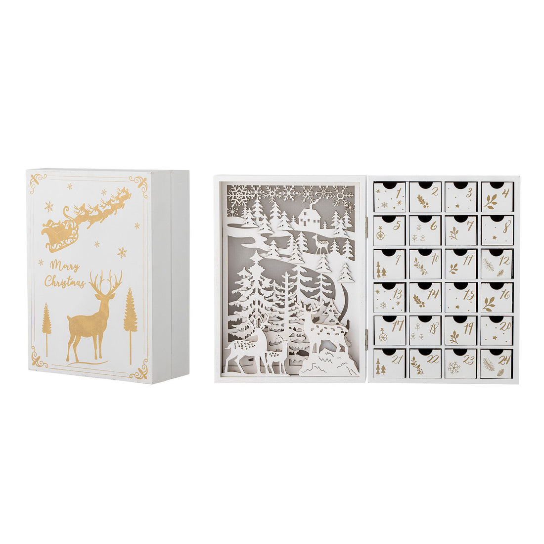 Bloomingville Elimar -Kalender mit Licht, Weiß, Sperrholz