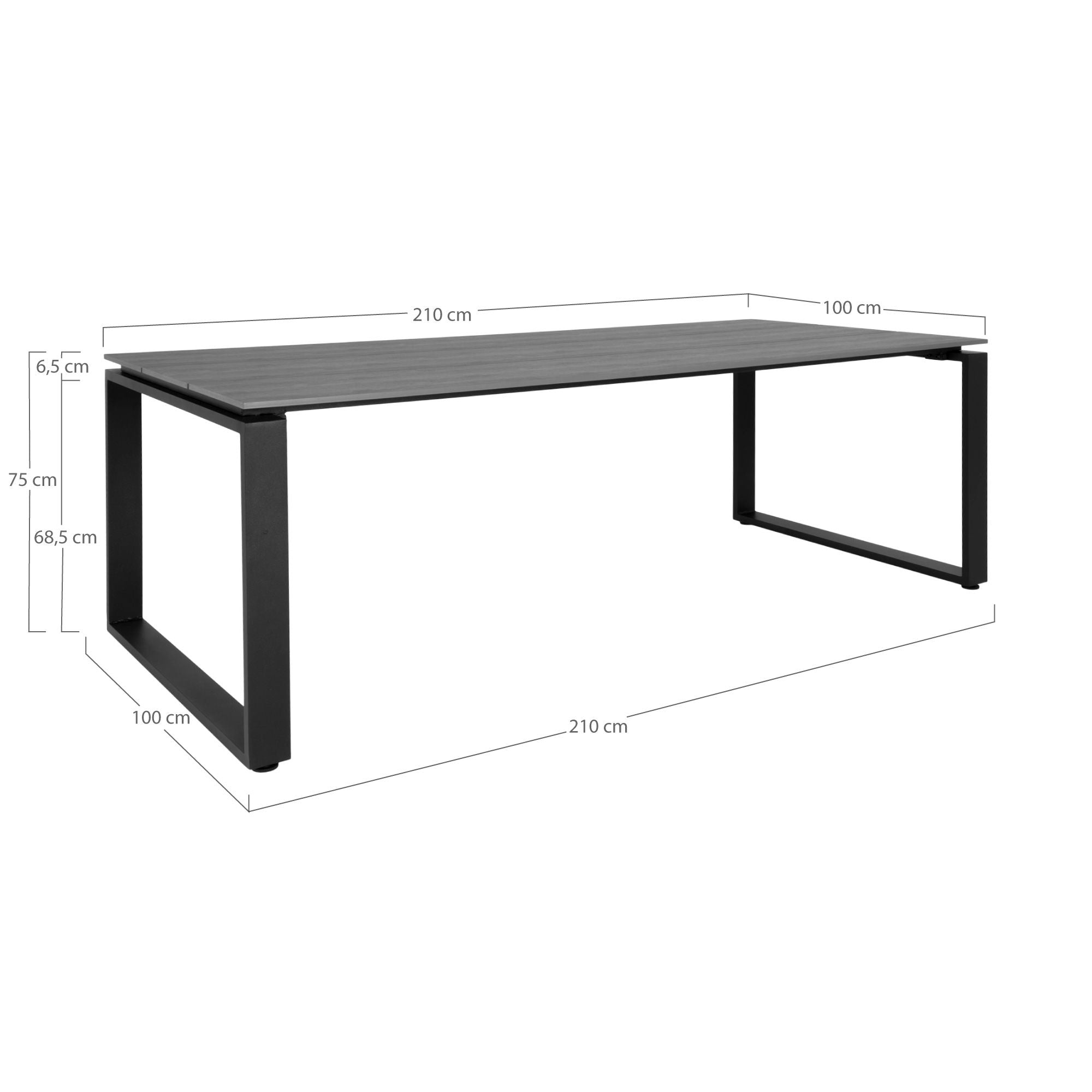 Denver Spisebord - Spisebord med bordplade i grå nonwood og sorte ben 210x100x75 cm