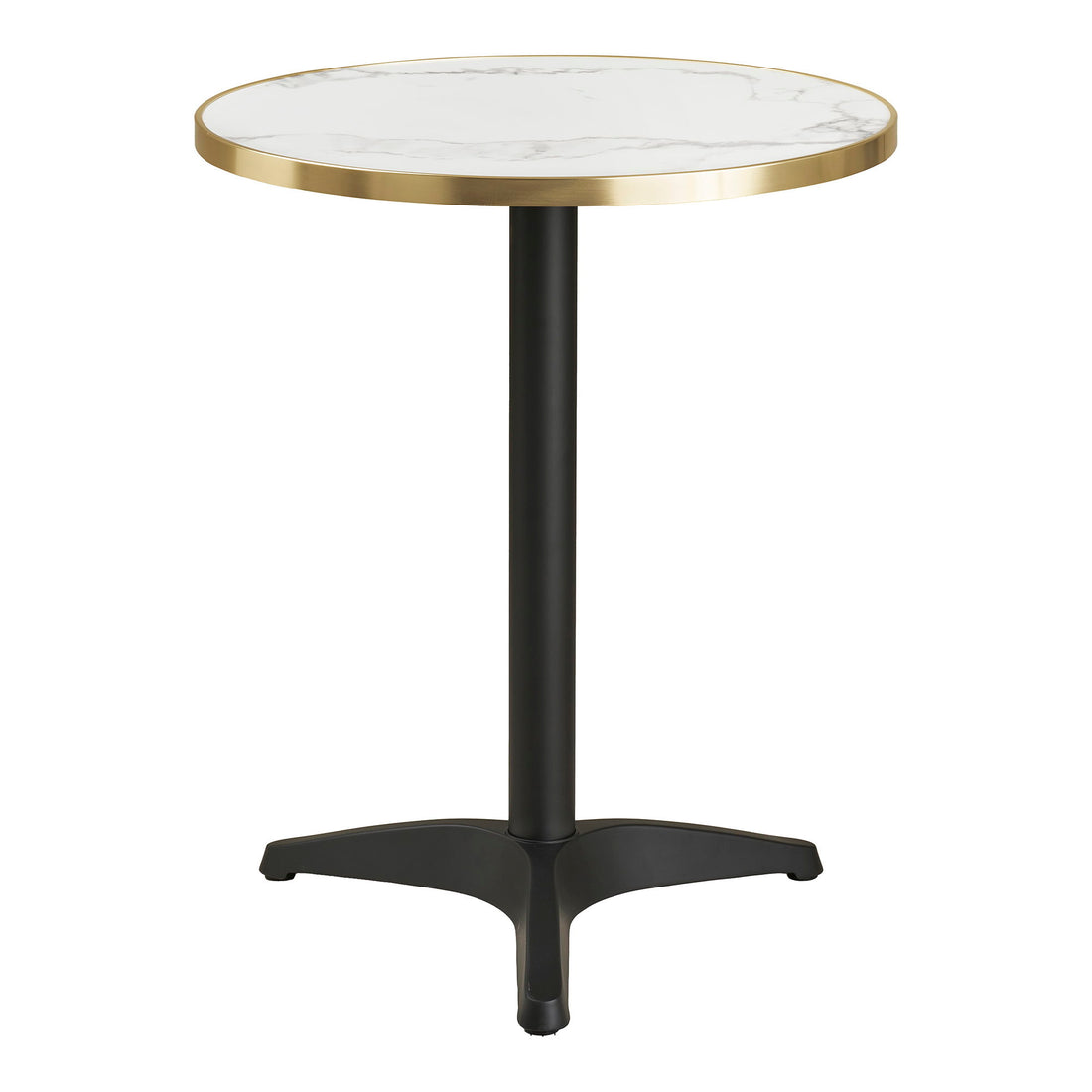Cafétisch - Cafétisch, Marmor -Look -Arbeitsplatte, weiß mit goldener Kante, schwarze Beine, Aluminium Ø60x73 cm