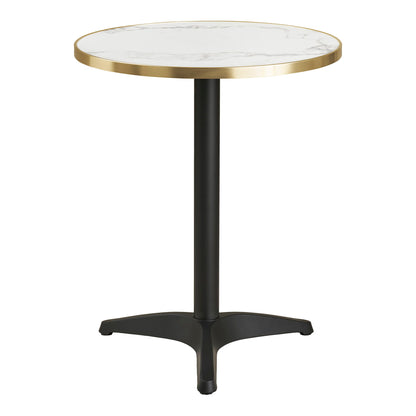 Cafétisch - Cafétisch, Marmor -Look -Arbeitsplatte, weiß mit goldener Kante, schwarze Beine, Aluminium Ø60x73 cm