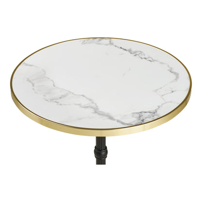 Cafétisch - Cafétisch, Marmor -Look -Arbeitsplatte, weiß mit goldener Kante, schwarze Beine, Gusseisen Ø60x73 cm