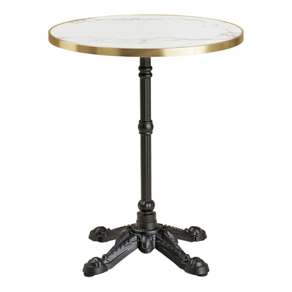 Cafétisch - Cafétisch, Marmor -Look -Arbeitsplatte, weiß mit goldener Kante, schwarze Beine, Gusseisen Ø60x73 cm