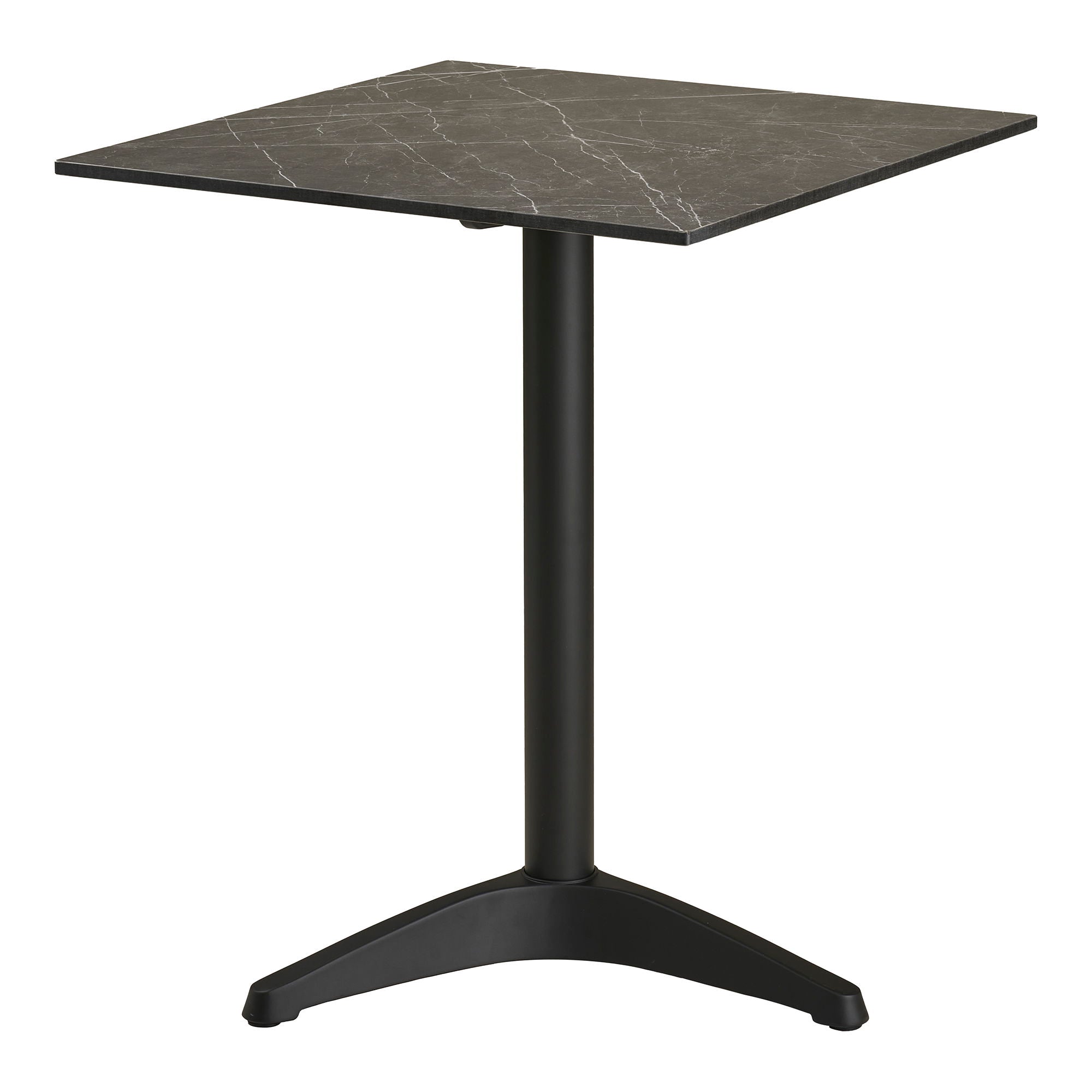 Cafétisch - Cafétisch, Marmor -Look -Arbeitsplatte, dunkelgrau, schwarze Beine, Aluminium 60x60x73 cm
