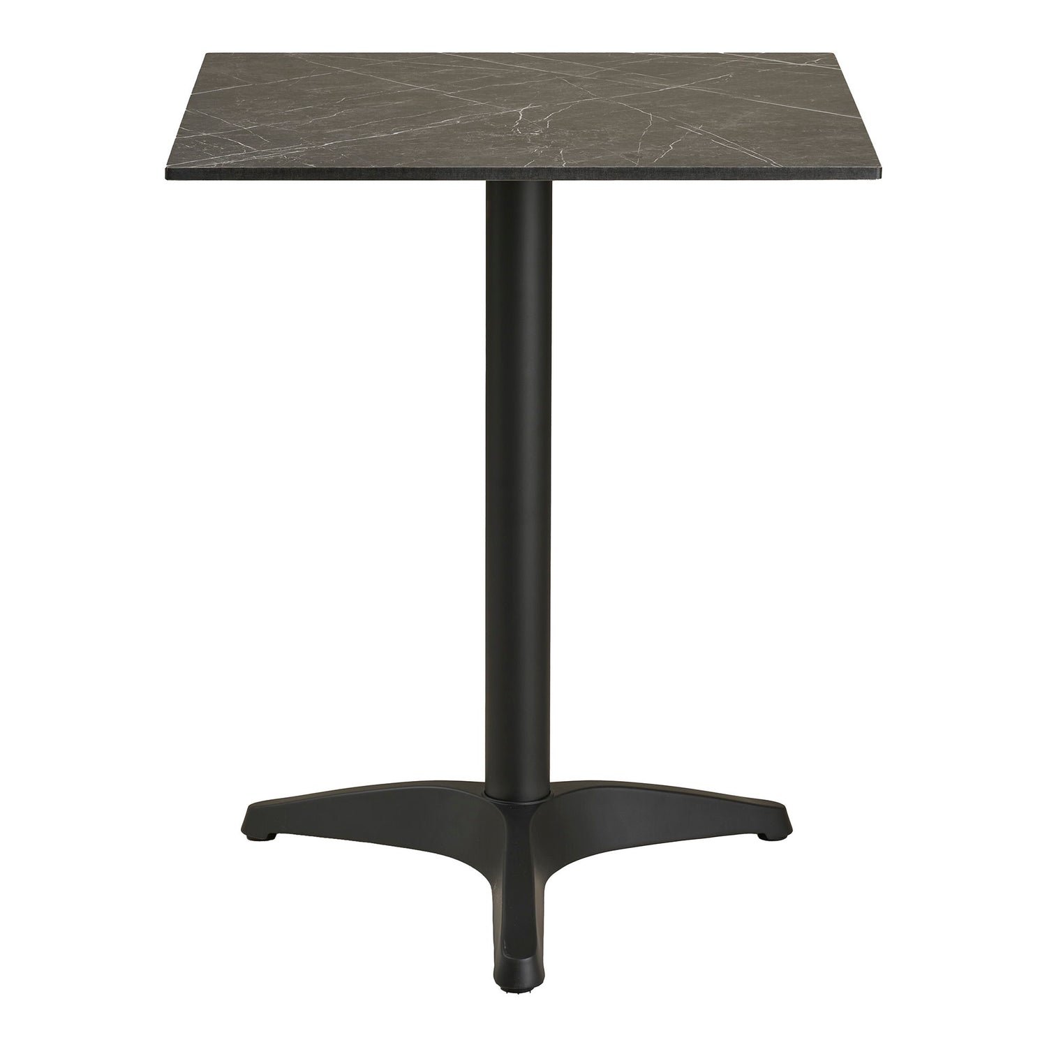 Cafétisch - Cafétisch, Marmor -Look -Arbeitsplatte, dunkelgrau, schwarze Beine, Aluminium 60x60x73 cm