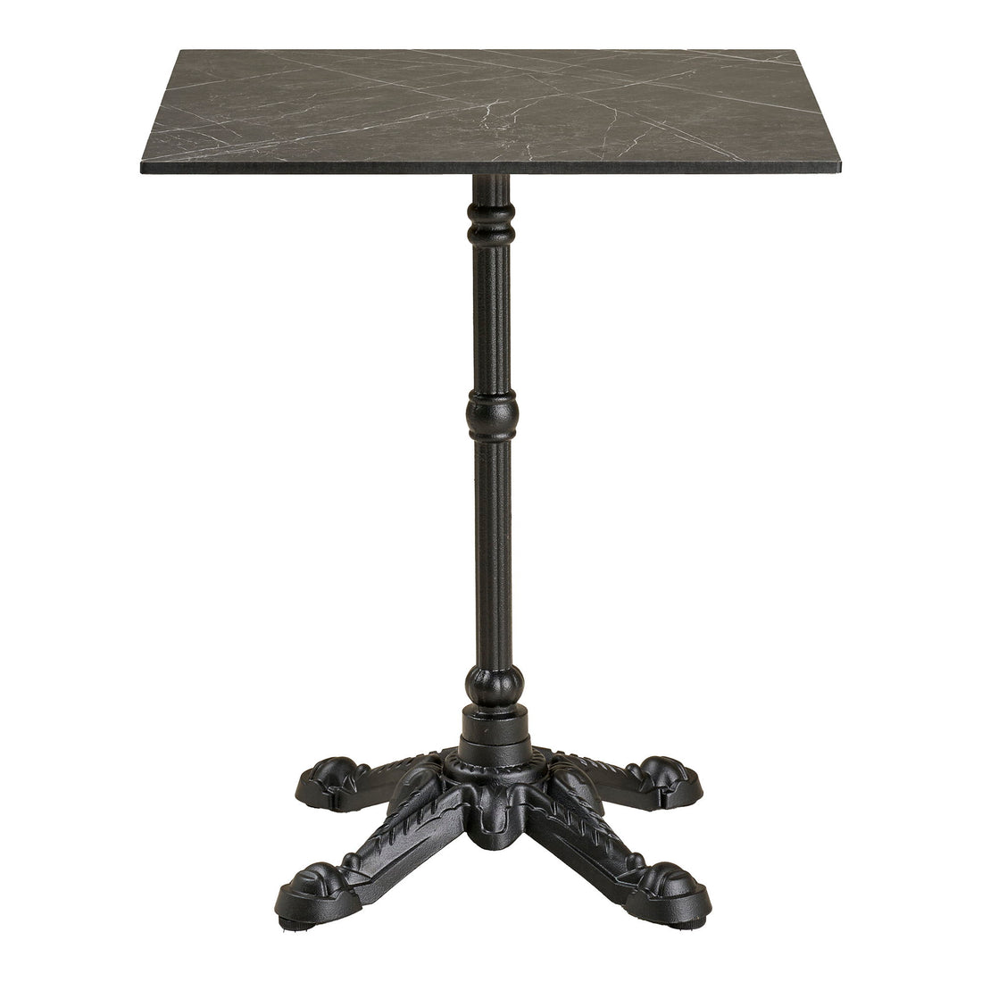 Cafétisch - Cafétisch, Marmor -Look -Arbeitsplatte, dunkelgrau, schwarze Beine, Aluminium 60x60x73 cm