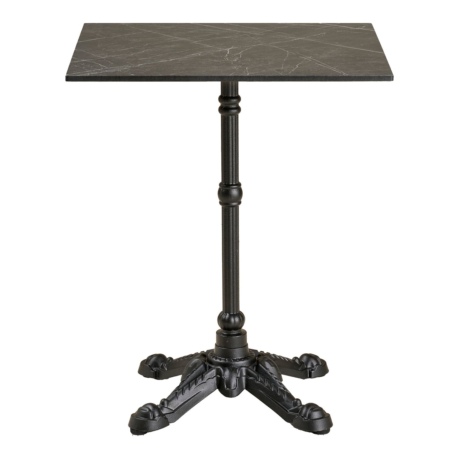 Cafétisch - Cafétisch, Marmor -Look -Arbeitsplatte, dunkelgrau, schwarze Beine, Aluminium 60x60x73 cm