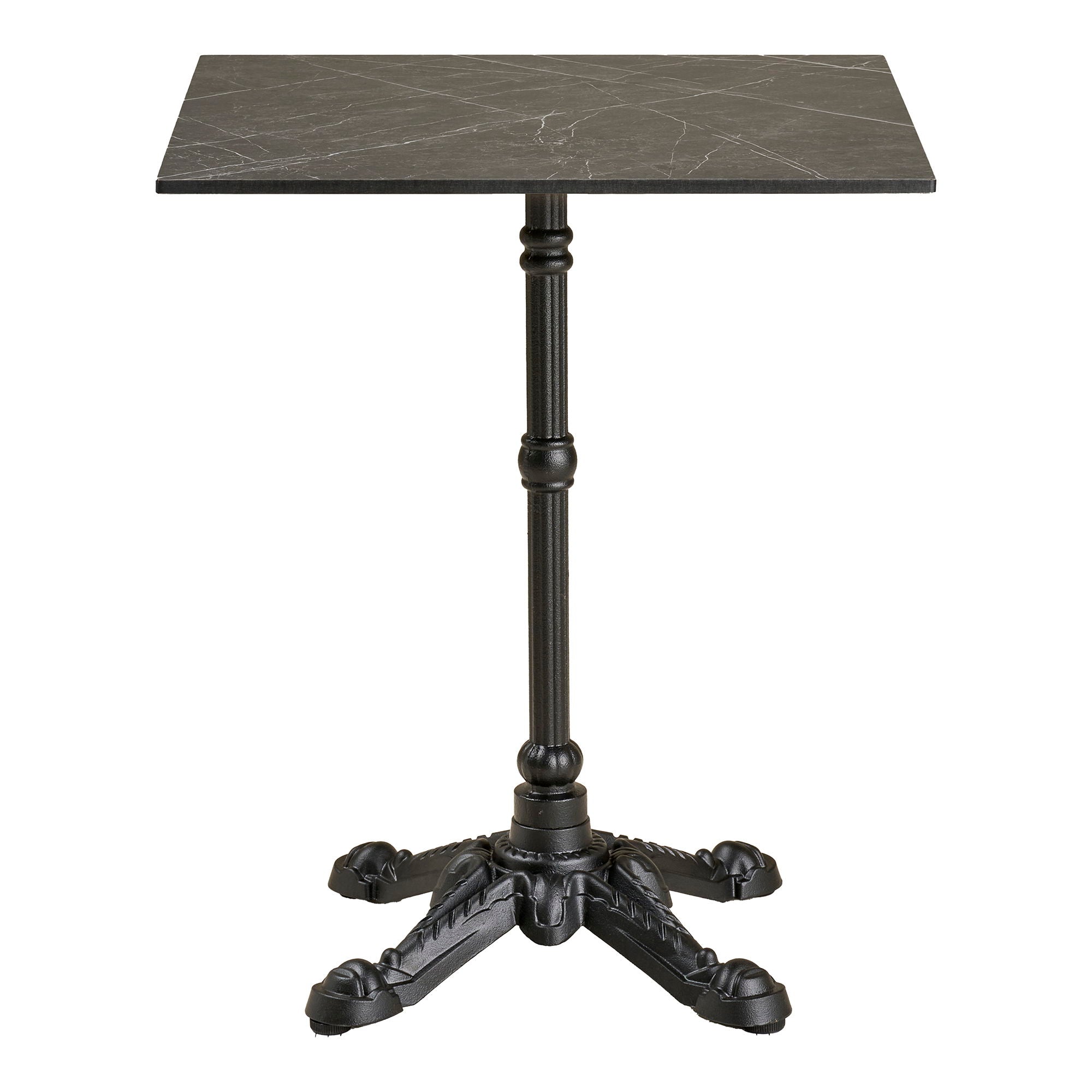 Cafétisch - Cafétisch, Marmor -Look -Arbeitsplatte, dunkelgrau, schwarze Beine, Aluminium 60x60x73 cm