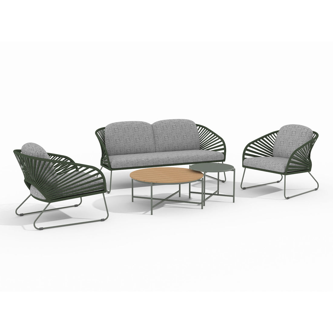 Lounge Set, Stahl, Grau, Grün, inkl. Kissen