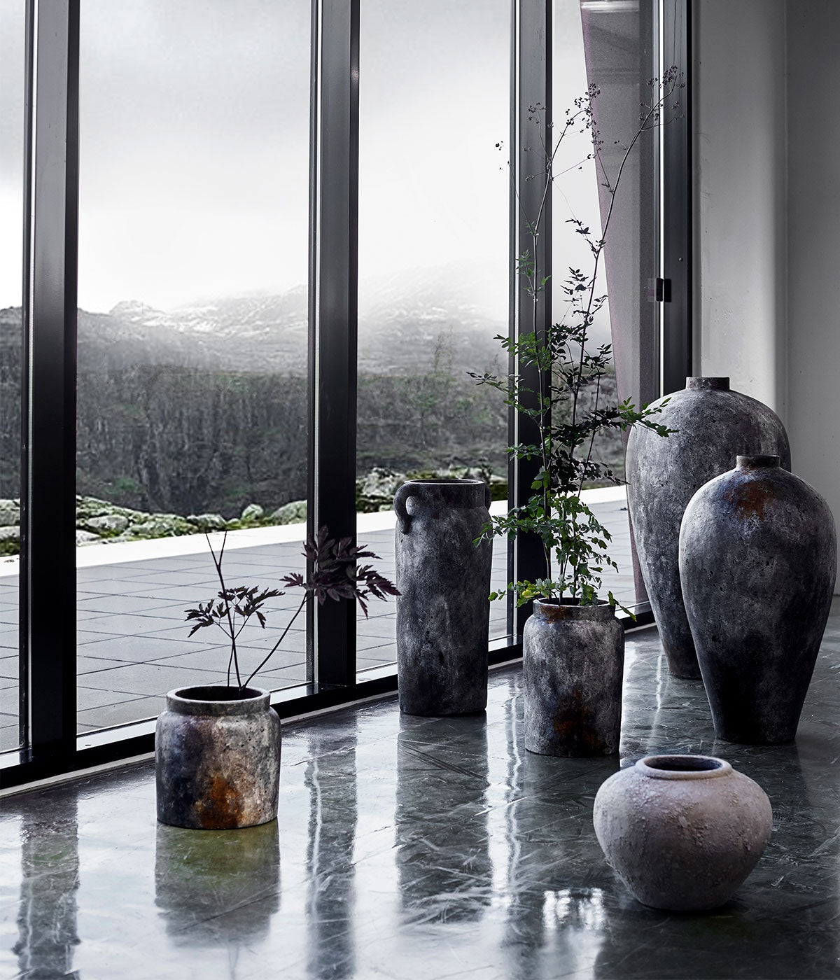 Topf Echo 80 - Rostgrau - Terrakotta - H: 80 Ø: 45 cm