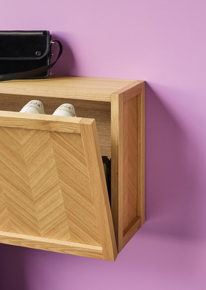 Schuhschrank mit Fischgrätenmuster, groß, naturfarben – 100 x 25 x 40 cm