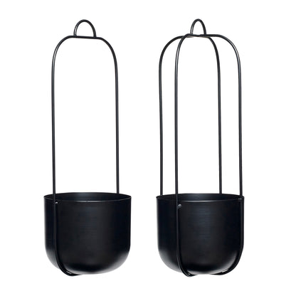 Lotus Hanging Pot Black (Set 2) - Ø16xH44cm