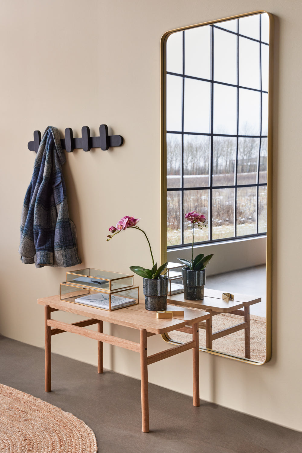 Retro-Wandspiegel, groß, messingfarben – 60 x 4 x 152 cm