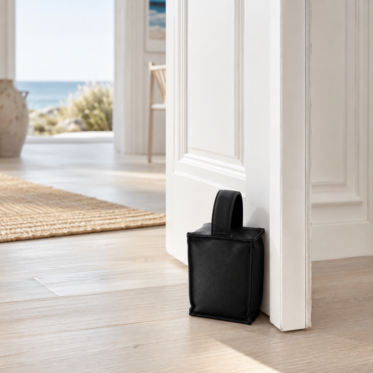Türstopper aus Leder – quadratisches Modell Cognac