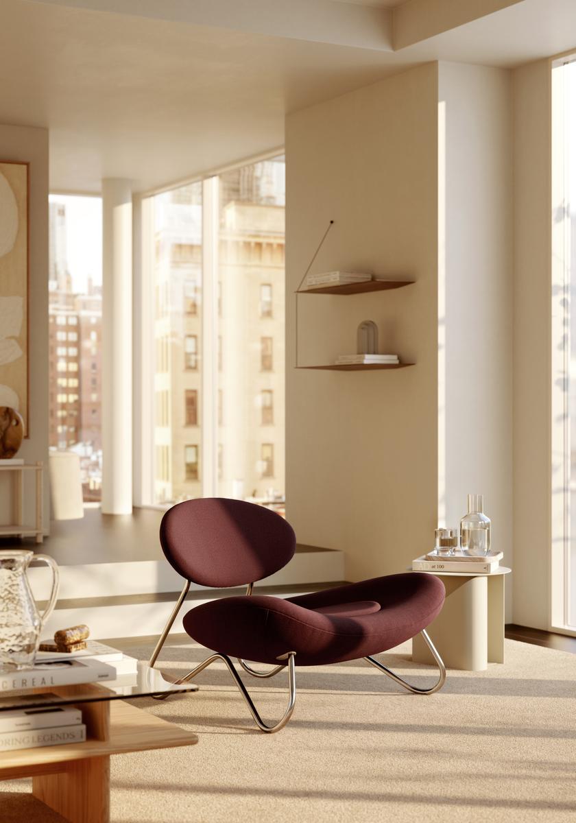 Meadow Lounge Chair – Bordeaux/Gebürsteter Stahl