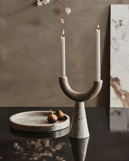 RIF Candlestick in Marmor - H26,5 cm - hellbraun