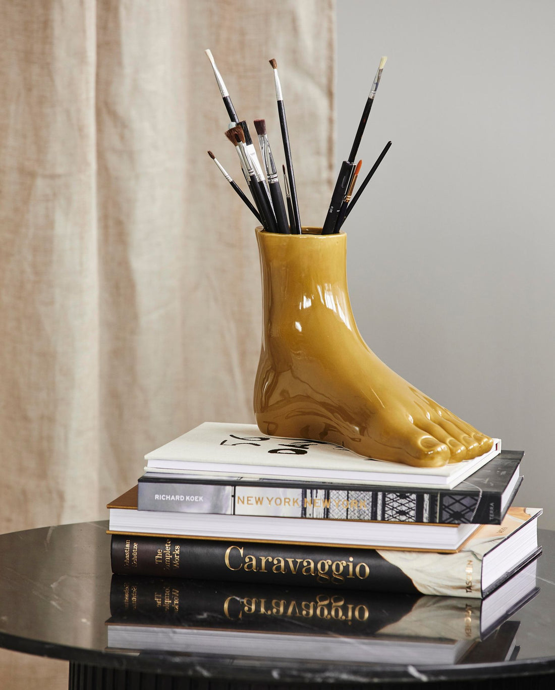 Aruba -Vase in Keramik - H19.5 cm - Senf